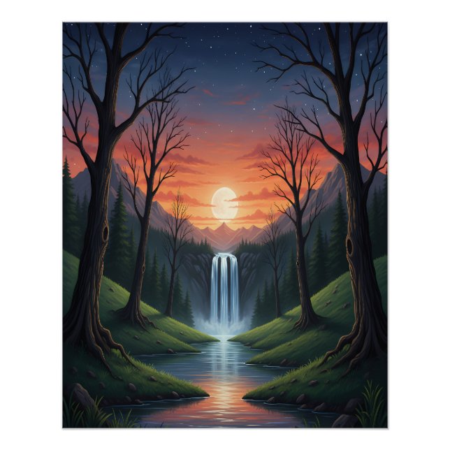 Twilight Falls: A Serene Forest Landscape Poster (Front)