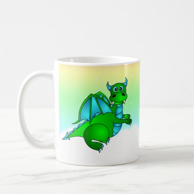 Twilight Flight - Cute Green & Blue Dragon Coffee Mug (Left)