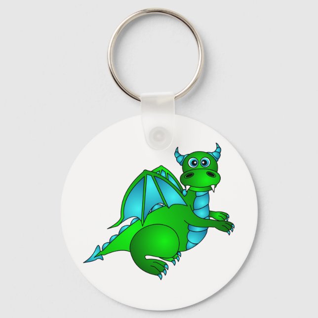 Twilight Flight - Cute Green & Blue Dragon Key Ring (Front)