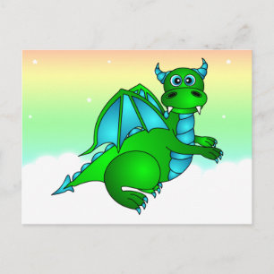 Twilight Flight - Cute Green & Blue Dragon Postcard