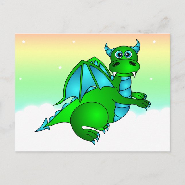 Twilight Flight - Cute Green & Blue Dragon Postcard (Front)