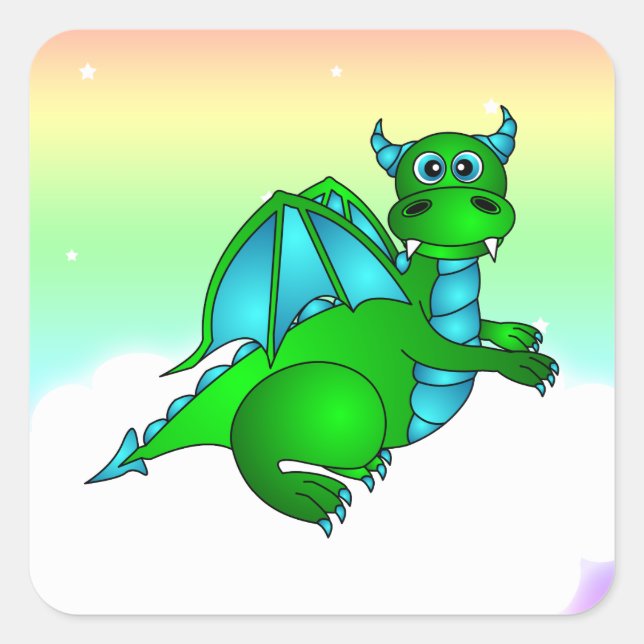 Twilight Flight - Cute Green & Blue Dragon Square Sticker (Front)