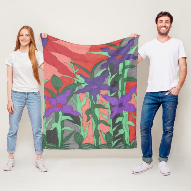 Twilight Floral Garden Fleece Blanket (In Situ)