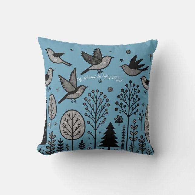 Twilight Forest Birds Cushion (Front)