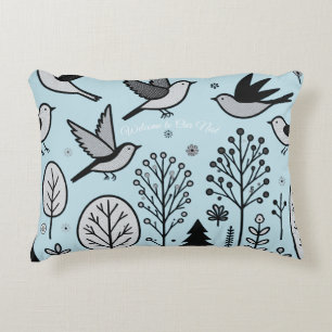 Twilight Forest Birds Light blue Decorative Cushion
