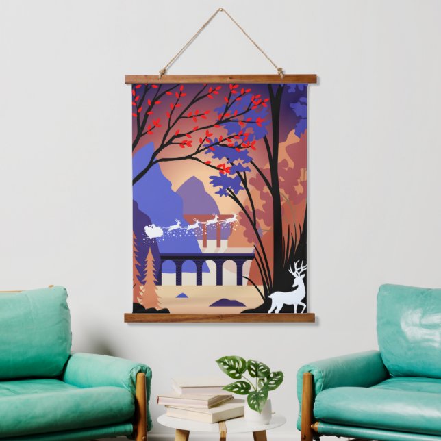 Twilight Forest Christmas Santa Sleigh Hanging Tapestry (Living Room)