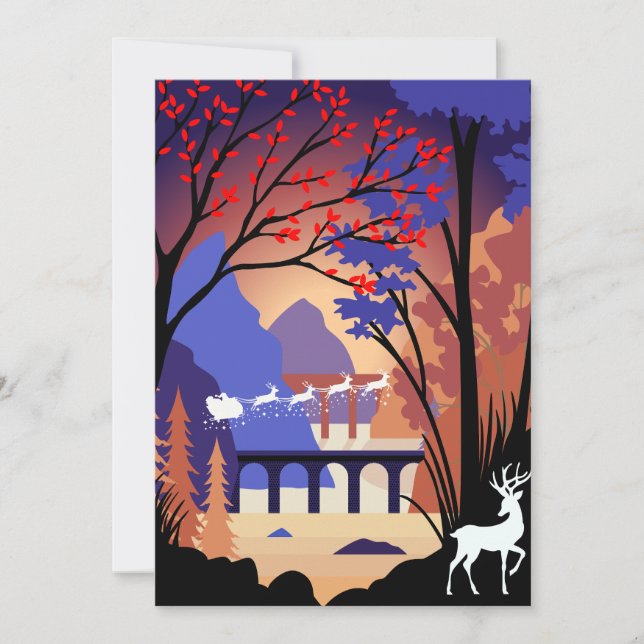 Twilight Forest Christmas Santa Sleigh Holiday Card (Front)