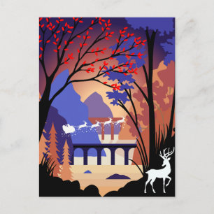 Twilight Forest Christmas Santa Sleigh Holiday Postcard
