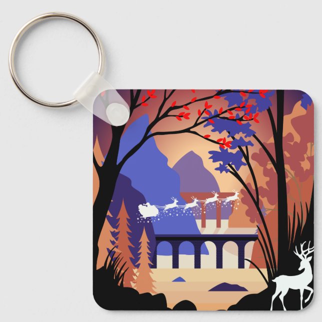 Twilight Forest Christmas Santa Sleigh Key Ring (Front)