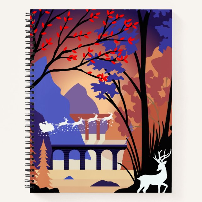 Twilight Forest Christmas Santa Sleigh Notebook (Front)