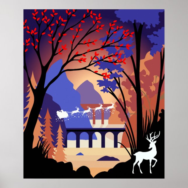 Twilight Forest Christmas Santa Sleigh Poster (Front)