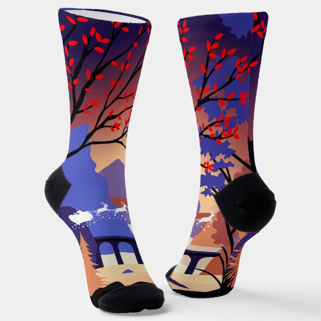 Twilight Forest Christmas Santa Sleigh Socks (Angled)