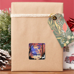 Twilight Forest Christmas Santa Sleigh Square Sticker