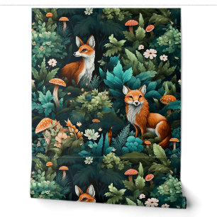 Twilight Forest Friends Botanical Wallpaper
