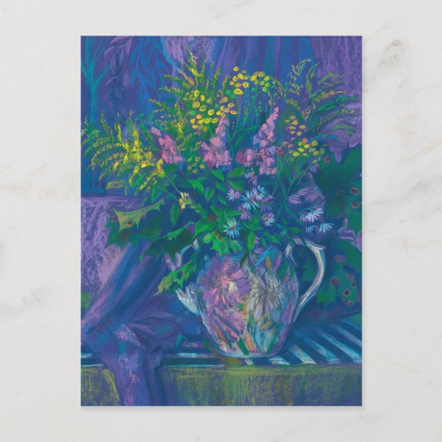 Twilight & Goldenrod Wildflowers Pastel Painting Postcard (Front)