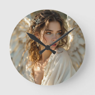Twilight Guardian – Angel of Gilded Wings Round Clock