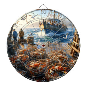 Twilight Harvest Fishermen Collecting Crabs Dartboard