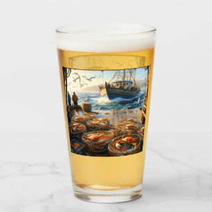 Twilight Harvest Fishermen Collecting Crabs Glass