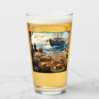Twilight Harvest Fishermen Collecting Crabs Glass