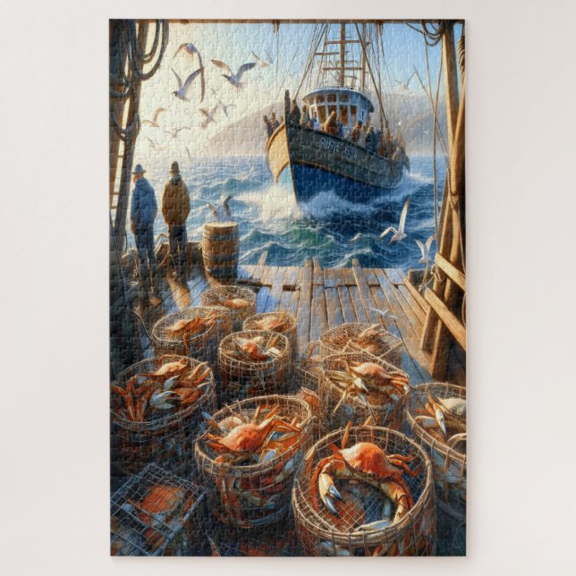 Twilight Harvest Fishermen Collecting Crabs Jigsaw Puzzle (Vertical)