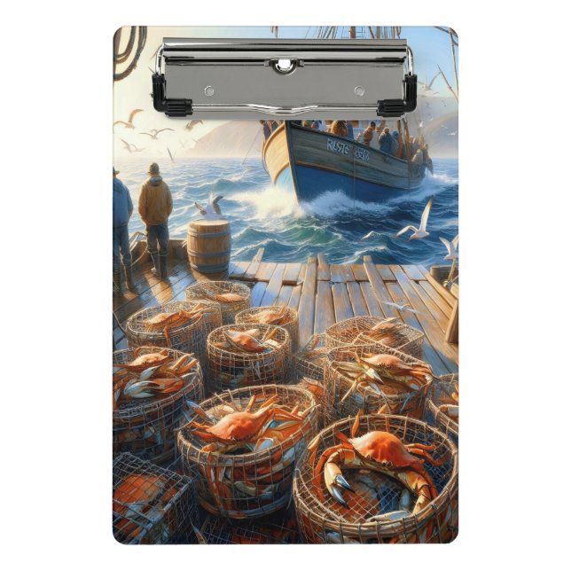 Twilight Harvest Fishermen Collecting Crabs Mini Clipboard (Front)