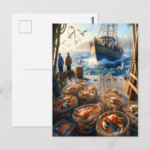 Twilight Harvest Fishermen Collecting Crabs Postcard