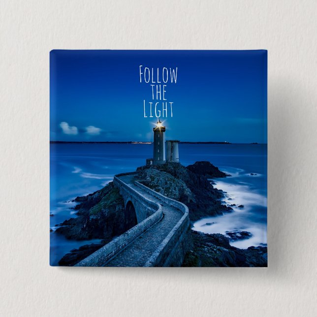 Twilight Lighthouse Follow the Light 15 Cm Square Badge (Front)