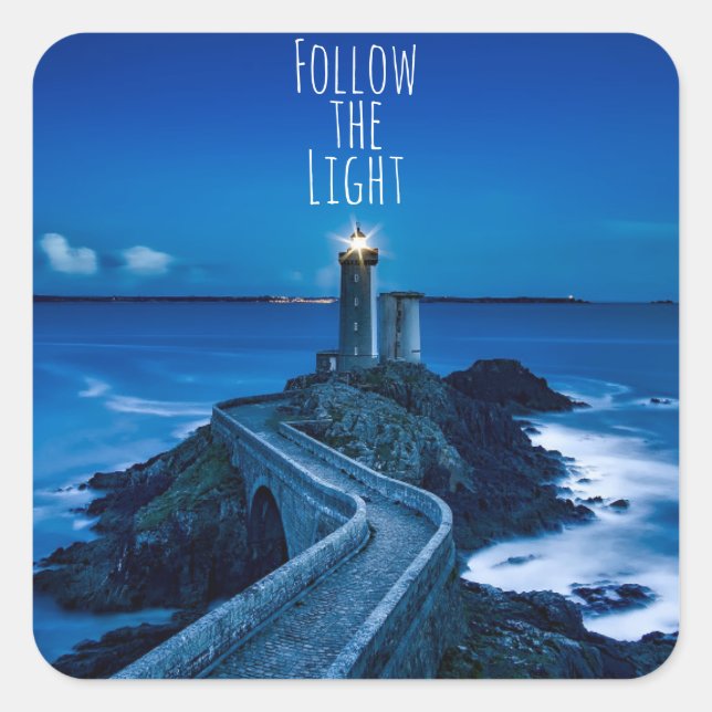 Twilight Lighthouse Follow the Light Square Sticker (Front)