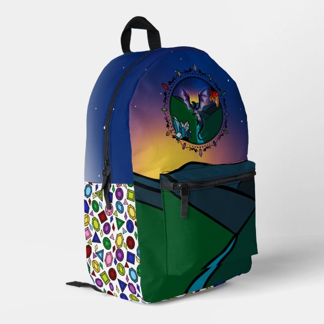 Twilight Magical Crystal Elegant Amethyst Dragon Printed Backpack (Back Corner Left)