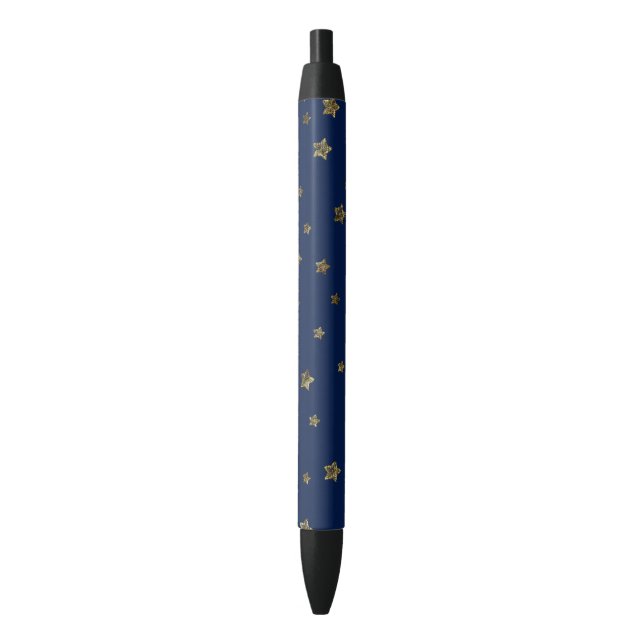 Twilight Navy and Gold Stars Black Ink Pen (Front Vertical)