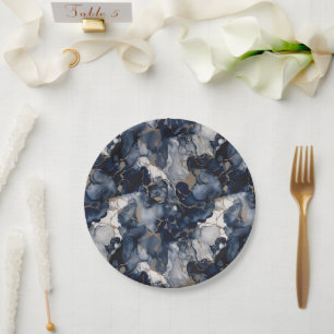 Twilight Navy Blue and Grey with Antique Gold Paper Plate