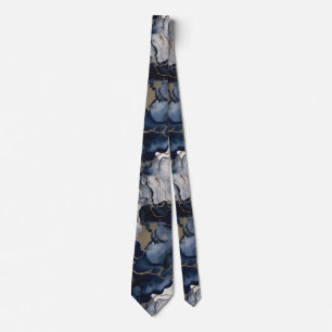 Twilight Navy Blue and Grey with Antique Gold Tie