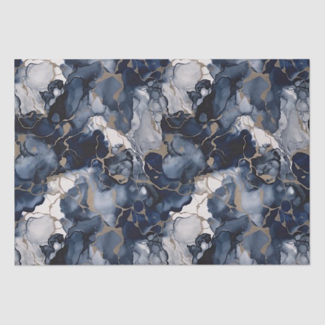Twilight Navy Blue and Grey with Antique Gold Tissue Paper (Front)