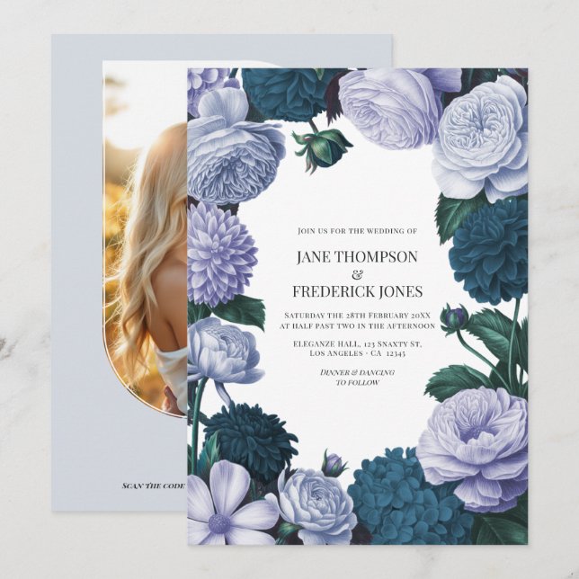 Twilight Navy, Mist Lavender & Silver Periwinkle Invitation (Front/Back)