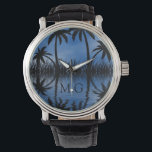 Twilight Palm Trees Silhouettes Tropical Monogram Watch<br><div class="desc">Elegant tropical palm trees monogrammed watch.</div>