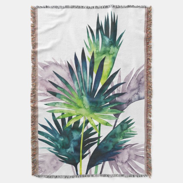 Twilight Palms- Palm Fronds Throw Blanket (Front Vertical)