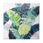 Twilight Palms - Palm Leaves Ceramic Tile<br><div class="desc">"Twilight Palms II" by Grace Popp. Features a collection of tropical greenery in a watercolor style.</div>