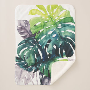 Twilight Palms - Split Leaf Sherpa Blanket