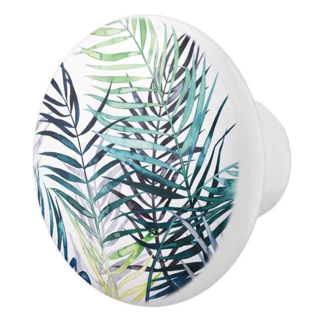 Twilight Palms - Tropical Leaves Ceramic Knob (Right)