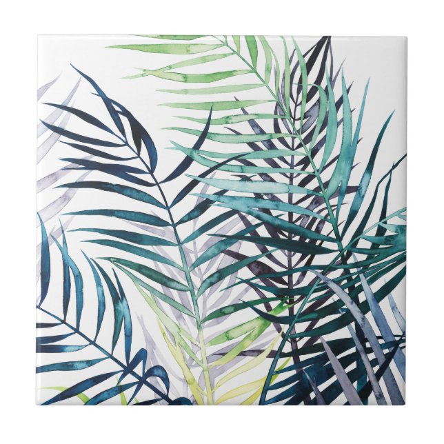 Twilight Palms - Tropical Leaves Ceramic Tile (Front)