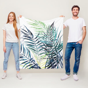Twilight Palms - Tropical Leaves Fleece Blanket