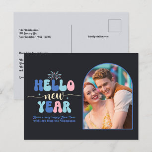 Twilight Pop New Year Retro Modern Blue Photo Holiday Postcard