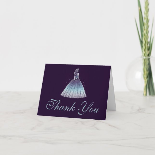 Twilight Purple Quinceañera Thank You Card (Front)
