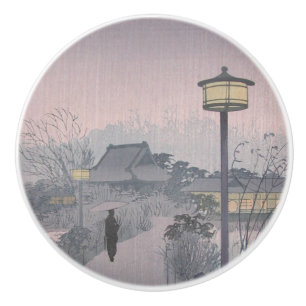 Twilight Rain on Path to Shinobazu in Japan Ceramic Knob