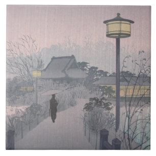 Twilight Rain on Path to Shinobazu in Japan Ceramic Tile