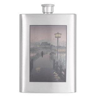 Twilight Rain on Path to Shinobazu in Japan Hip Flask