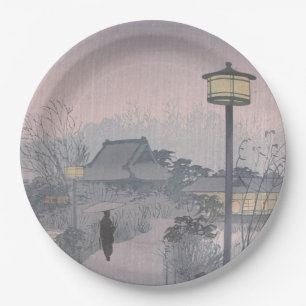 Twilight Rain on Path to Shinobazu in Japan Paper Plate
