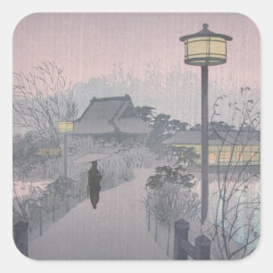 Twilight Rain on Path to Shinobazu in Japan Square Sticker