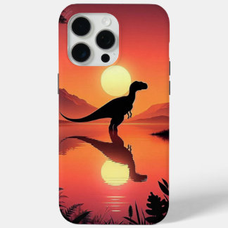 Twilight Roar – Dinosaur Silhouette by the Lake at iPhone 15 Pro Max Case