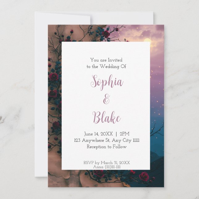Twilight Rose Moon Wedding Invitation (Front)